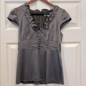 Nanette Lepore Gray Ruffled Buttoned Blouse
